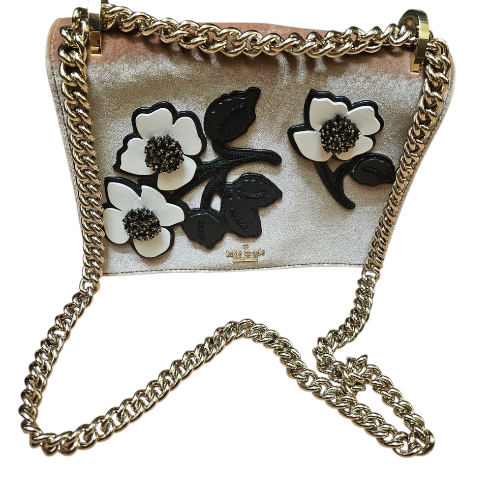 Kate Spade Black and White Floral Clutch with Gold Chain